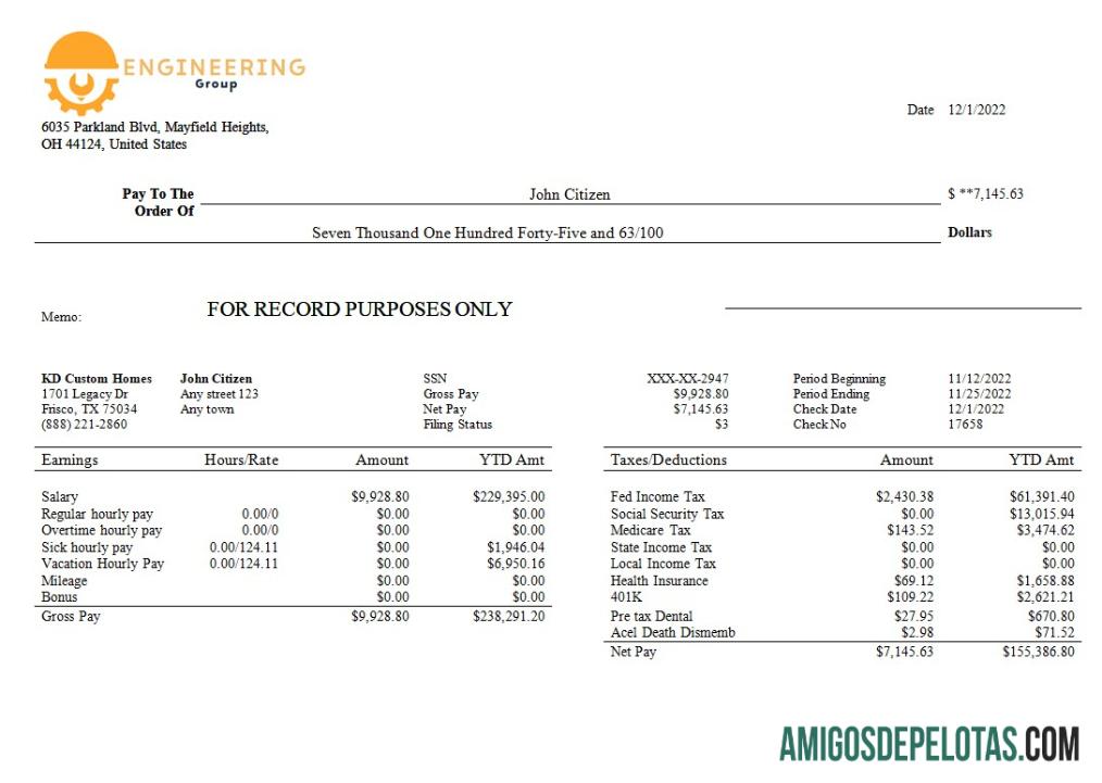 Em branco Modelo de recibo de pagamento de empresa de engenharia em formatos Word e PDF